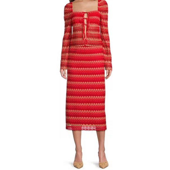 NWT Chelsea & Violet Suri Chevron Crochet Midi Pencil Skirt - Women's L - Picture 3 of 8